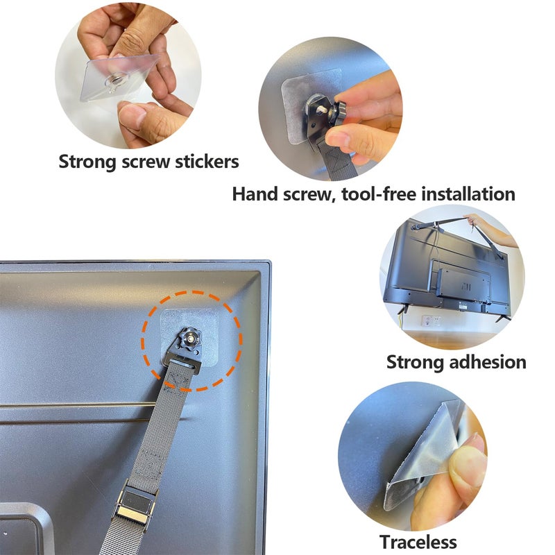 UISKOOPW TV and Furniture Anti Tip Straps - Safety Furniture Wall Anchors for Baby Proofing Flat Screen,TV Security Strap for Baby Proofing, Television Stabilizer (4 Screw Sticker) - Image 5